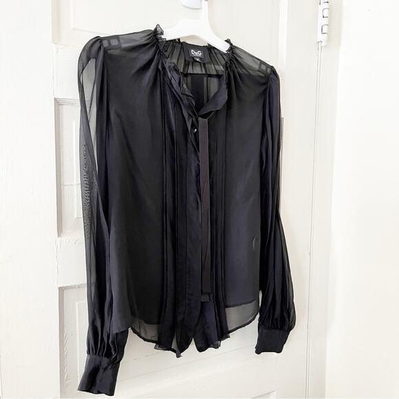 DOLCE & GABBANA 100% Silk Sheer Black Open Sleeve Top, Italian 44 / US M - Picture 4 of 15